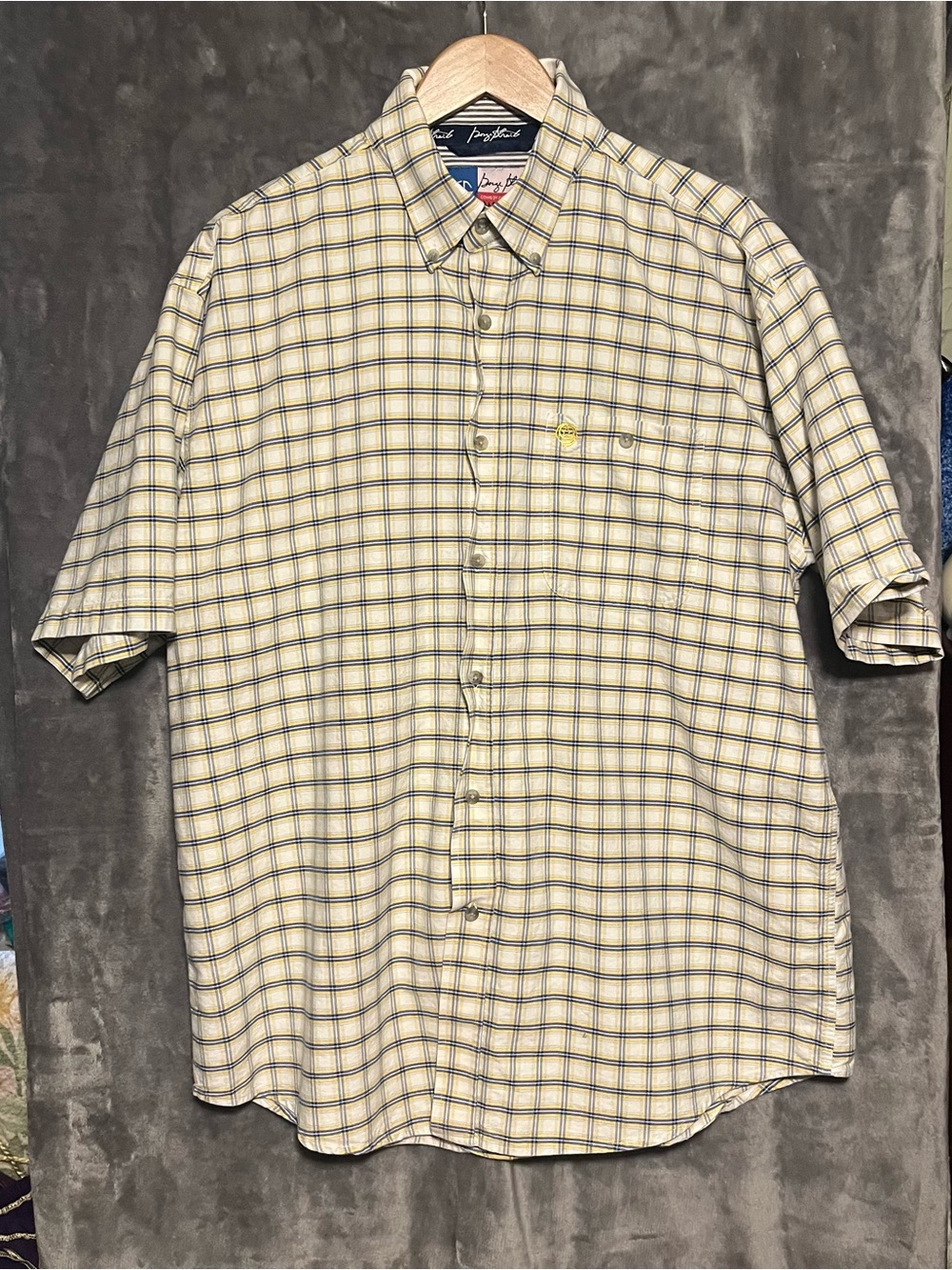 Wrangler Yellow and Blue Plaid Short Sleeve Button-Down Shirt